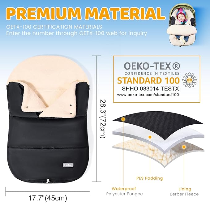 Orzbow Winter Carseat Cover for Baby | Infant Car Seat Blanket | Waterproof Car Seat Cover with Adjustable Collar, Warm and Cozy Fleece Carseat Canopy Blanket for Baby Winter Essentials, Black