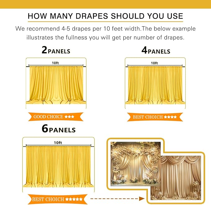 10x8ft Wedding Curtains Gold Backdrop Curtain for Parties Wrinkle Free Curtain Panels Ceremony Party Home Drape Backdrop for Photography Props W5' x H8'2 Panels YUNBSDJ067
