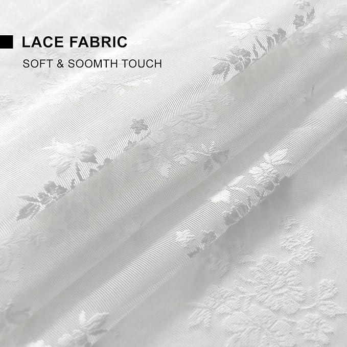 Kotile White Lace Curtains 54 Inch Length 2 Panels Set, Embroidered Rustic Floral Vintage Lace Curtains for Small Windows, Rod Pocket Privacy Sheer Window Curtain, 52 x 54 Inch, 1 Pair, White