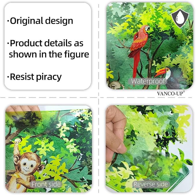 Suspended Tree Wall Decals Jungle Safari Animals Wall Decal Stickers for Kids Bedroom Playroom Nursary Classroom 51.57x48.03 inches