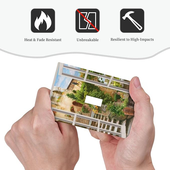 Mediterranean Greece Scene Flowers Single Toggle Wall Plate Covers 1 Gang Light Switch Cover Italian Town from Another Window Faceplate Decorative Electrical for Bathroom Kitchen Home Decor