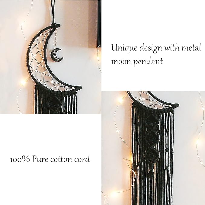 Tarklanda Moon Star Dream Catcher Decor,2pcs Boho Home Moon Star Black Dreamcatcher, Bohemian Wall Hanging Dream Catcher Decor for Home Bedroom Craft Decoration