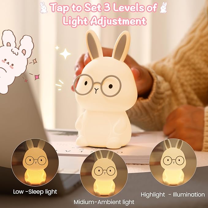 Bunny Night Light, Rabbit Lamp for Kids,Rechargeable Nursery Nightlight ,Silicone Bedside Lamp with Touch Color Changing,Dimmable/TimmerLight, Room Decor,Easter Gift / Christmas Gifts for Boys Girls