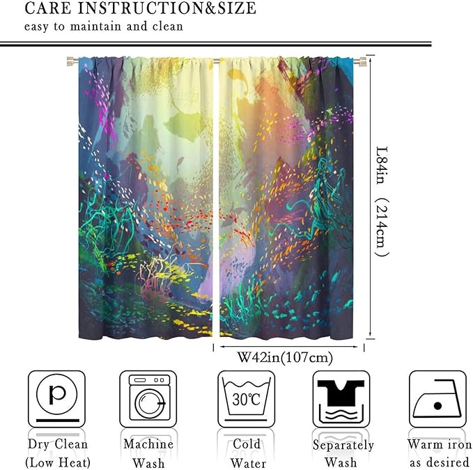 Ocean Blackout Curtain, Untouched Wild Underwater Aquatic World Corals Exotic Fishes Seascape Curtain for Living Room Cafe Set 2 Panels,84x84 Inches, Style-2
