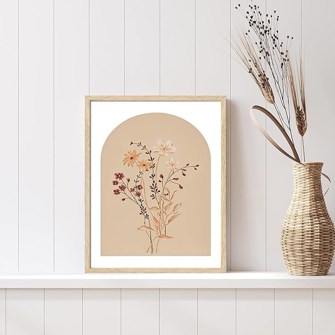CHMMART 3 Piece Boho Wildflower Framed Wall Art Floral Botanical Canvas Art Prints Flower Pictures Wall Decor Minimalist Painting Artwork for Living Room Bedroom Bathroom 12x16in