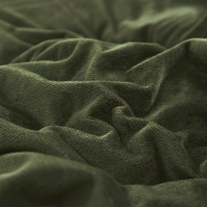 Houseri Olive Green Velvet Duvet Covet Twin Fluffy Army Green Bedding Duvet Cover Set Twin Size Flannel Dark Green Sherpa Comforter Cover for Teens Boys Dorm Warm Fuzzy Duvet Cover Twin