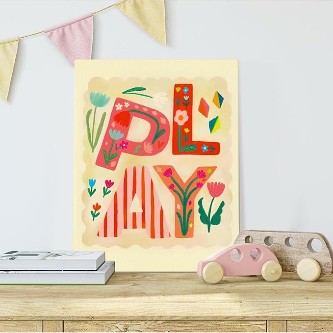 SZERE Cute Playroom Kids Floral Canvas Art Decor Posters Prints,Play baby boy girls Flowers Room Bedroom Canvas Wall Art Decor Aesthetic for Toddler Nursery Kids Gifts, ,11x14 Inch Set of 4 Pcs Playroom Pictures