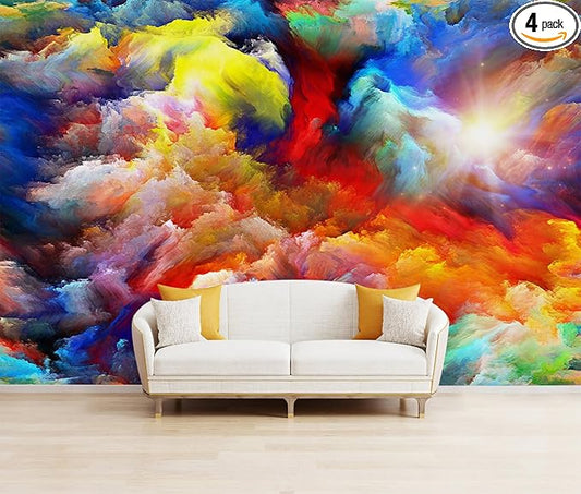 Abstract Cloud Wallpaper Colorful Large Kids Room Wall Mural for Bedroom Ceiling（Not Peel and Stick）