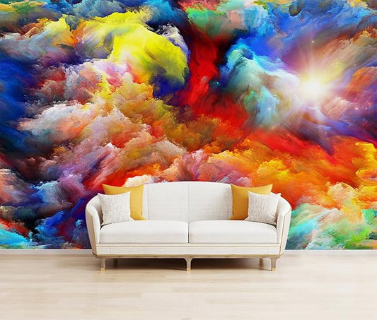 Abstract Cloud Wallpaper Colorful Large Kids Room Wall Mural for Bedroom Ceiling（Not Peel and Stick）