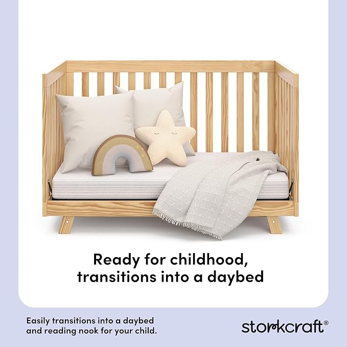 Storkcraft Beckett 3-in-1 Convertible Crib (Natural) – GREENGUARD Gold Certified, Fits Standard Crib Mattress, Converts to Toddler Bed and Daybed, 4 Adjustable Mattress Heights, Grow-with-Me Design