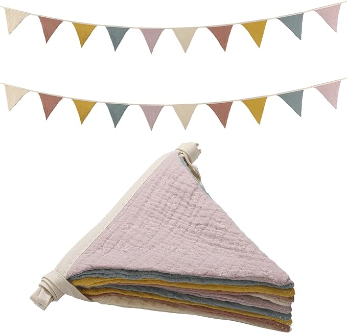 Oudain 15.5 ft Pennant Banner Flags, 2 Pcs Nursery Garland Triangle Bunting Flag Baby Banner for Nursery Decor Baby Birthday Boho Wedding Shower Party Event, Each 7.75 ft(Rainbow Color)