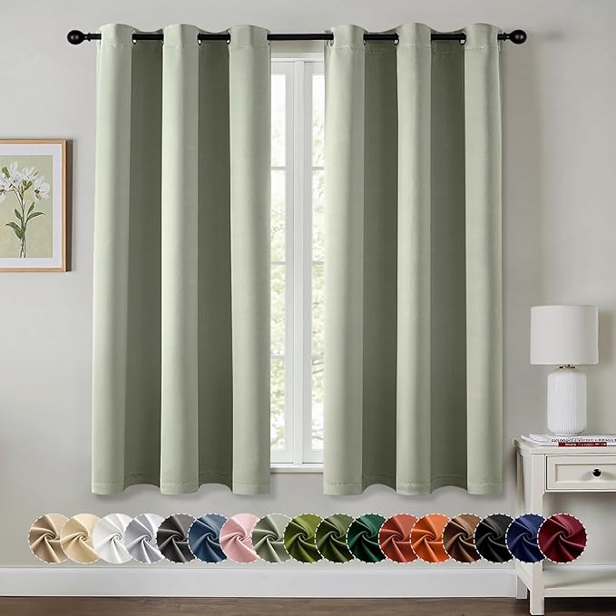MIULEE Sage Green Blackout Curtains - Thermal Insulated Bedroom Curtains Room Darkening Drapes for Living Room Kitchen Grommet Top Light Blocking Window Treatment, 40 x 48 Inches Long, 2 Panels