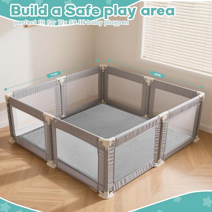 Baby Play Mat for Floor, 71'' x 59'' Thicken Foam Soft Padded Playmat for Tummy Time, Playpen Mat for Toddlers, Water-Repellent Coral Velvet, Non-slip Bottom Safe for Crawling (Dark Grey)