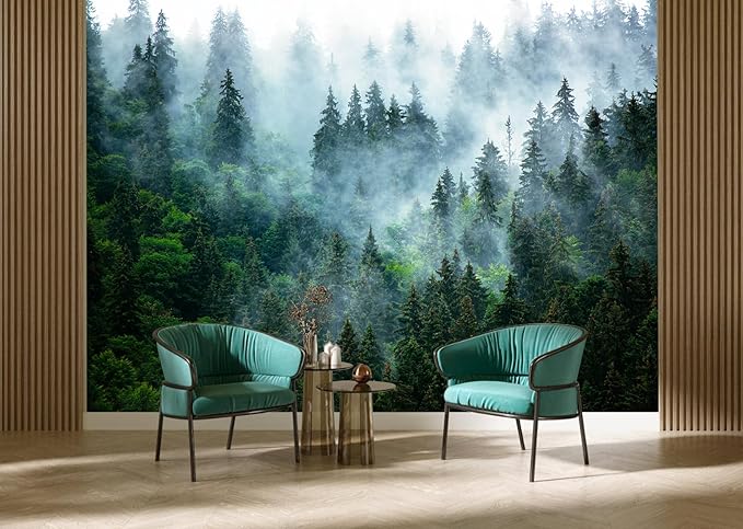 Misty Forest Wallpaper Peel and Stick Foggy Forest Self Adhesive Mural for Living Room Bedroom 137"x100"