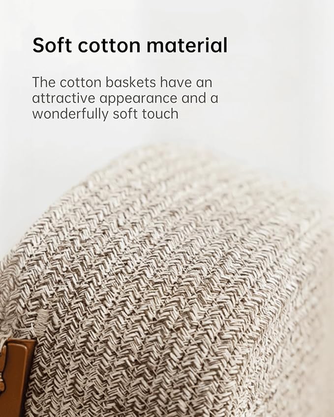 Small Cotton Woven Basket with PU Leather Handle, Baby Kids Clothes Toys Candy Gifts Cotton Rope Organizer, for Living Room Bathroom Shower Storage Laundry, Dog Cat Bed, Cute Decor, White