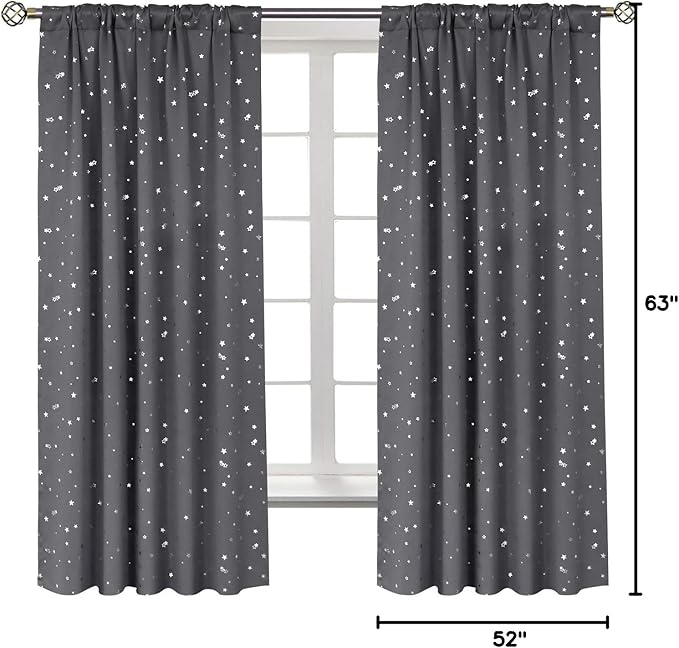 BGment Kids Blackout Curtains for Bedroom, Rod Pocket Room Darkening Curtains Decoration Thermal Insulation Window Drapes for Nursery, Children Room, 2 Panels, Each 52 x 63 Inch, Grey