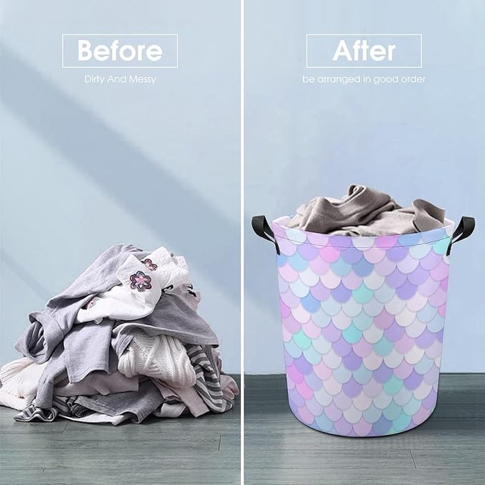 Rainbow Mermaid Laundry Basket Mermaid Party Decorations Girls Hamper Clothes Toy Storage Bin for Kids Girls Bedroom Bathroom Decor