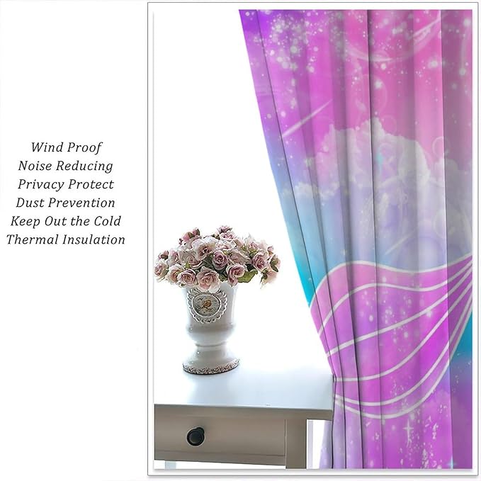 Suitable for Girls Mermaid Curtains, Rainbow Pink Purple Mermaid Tail Fish Scales Fantasy Ocean Print Curtains for Living Room Children Baby Room Nursery, 42x54 Inches