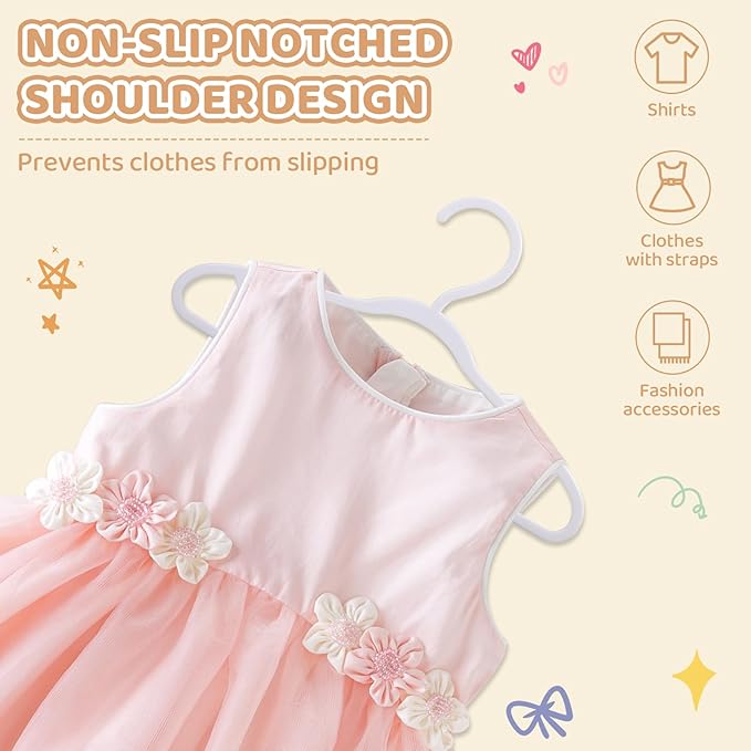 60 Pack White Baby Hangers 11.42 Inch - Kids Non-Slip Clothes Hangers for Infant & Child, Durable Plastic Children's Hangers for Closet, Pants, Coats, Skirts