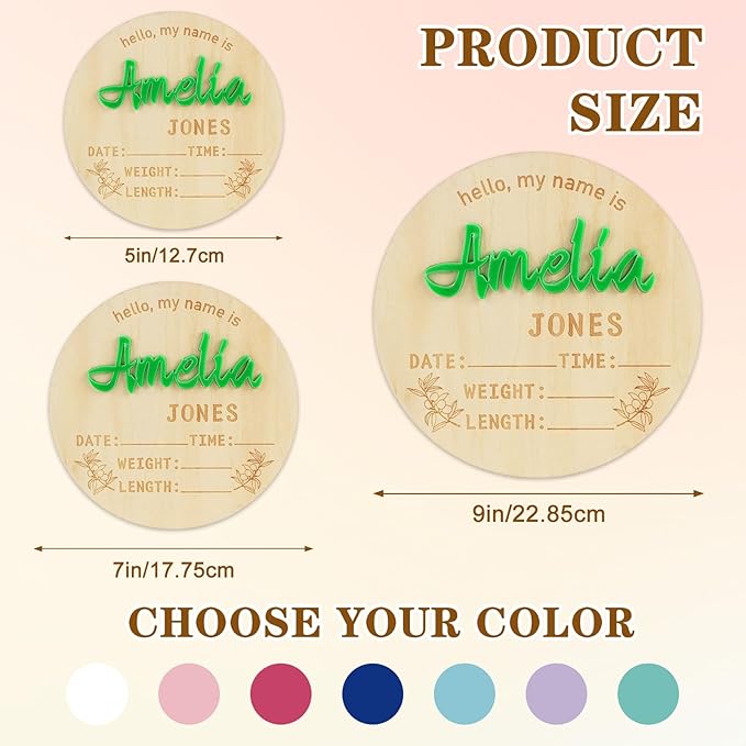 Personalized Baby Announcement Sign Custom Birth Newborn Announcement Sign for Hospital Wooden Baby Name & Footprint Sign Photo Prop Shower Gift (Circle)