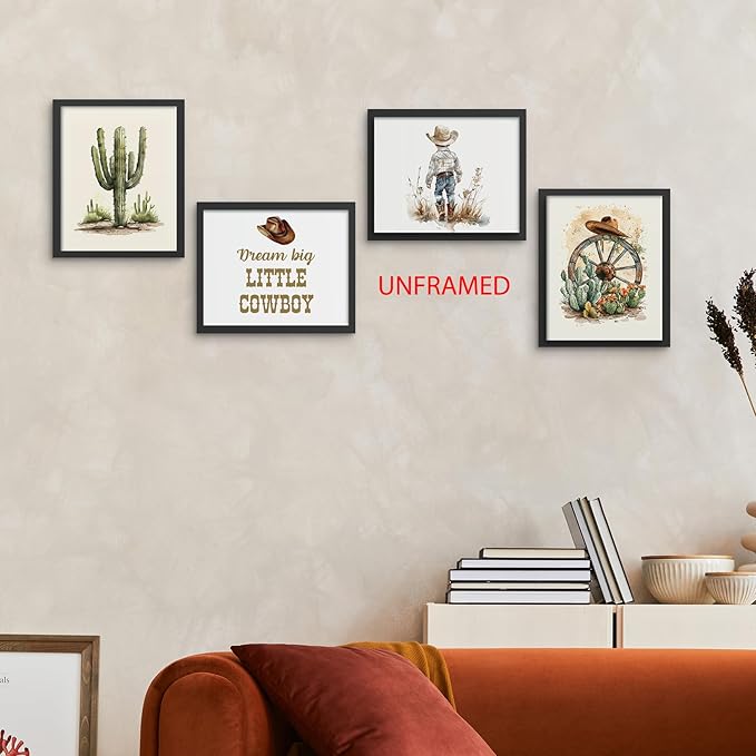 Hxlac Western Cowboy Nursery Wall Art Prints Set of 4 UNFRAMED - Western Wall Decor for Toddler Baby Boy Room, Cowboy Nursery Decor, Boy Room Pictures Wall Decor (8x10 Inches)