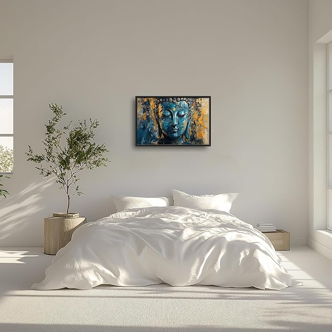Olivine Buddha Wall Art, Zen Pictures Wall Decor, Religious Canvas Prints Painting, Framed Artwork for Bathroom Bedroom Living Room Office Home Spa Mediation Room Decoration 36"x24"