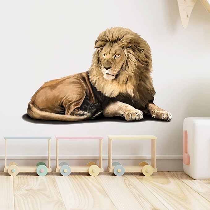 Lifelike Lion Wall Decal Nursery Tropical Animal Wall Sticker Removable Peel and Stick Waterproof Wall Art Decor Stickers for Kids Baby Classroom Preschool Living Room Bedroom School