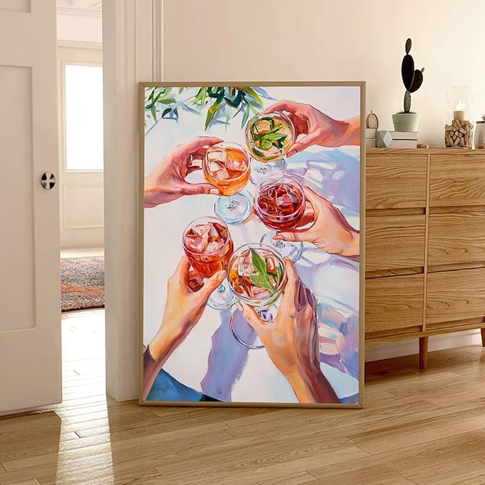 Cheers Canvas Wall Art Bar Cart Wall Art Wine Cheers Painting Cocktail Prints Cocktail Prints Trendy Alcoholic Painting Alcoholic Beverage Poster Funky Bar Cart Picture For Room 16x24inch No Frame