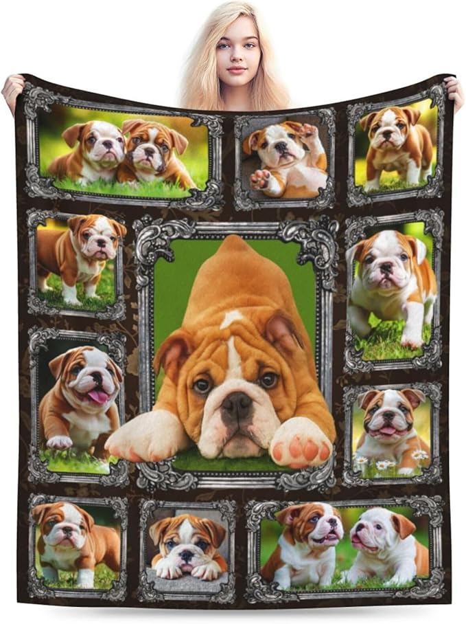 Bulldog Blanket English Bulldog Gifts Throw Blanket Super Soft Flannel Lightweight Fluffy Plush Cozy Fuzzy Fleece Decor Blanket for Dog Lover Girl Woman Boys Kids Adults Man for Bed Sofa 40"X50"