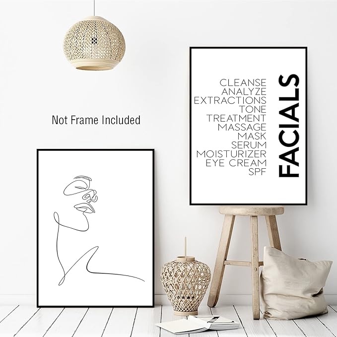 LUHDFYS Minimalist Wall Art Prints Black and White Abstract Line Art Facials Quotes Wall Art Spa Beauty Decor Woman Face Sketch One Line Drawing Wall Art Unframed (12x16Inch Unframed)