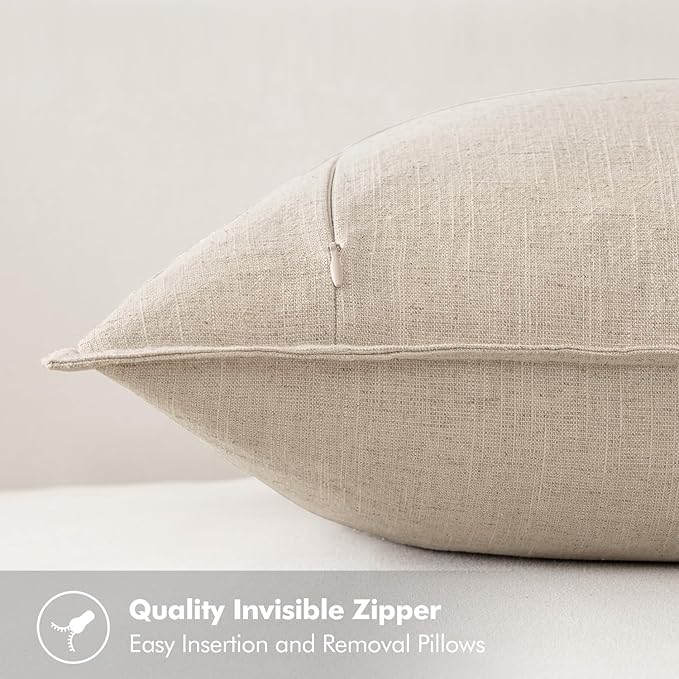 MIULEE Decorative Linen Euro Sham Pillow Covers 28x28 Inch Natural Beige Boho FarmhouseNeutral Christmas Couch Throw Pillows for Bed Pack of 2 Accent Modern Pillowcase Sofa Livingroom Home Decor