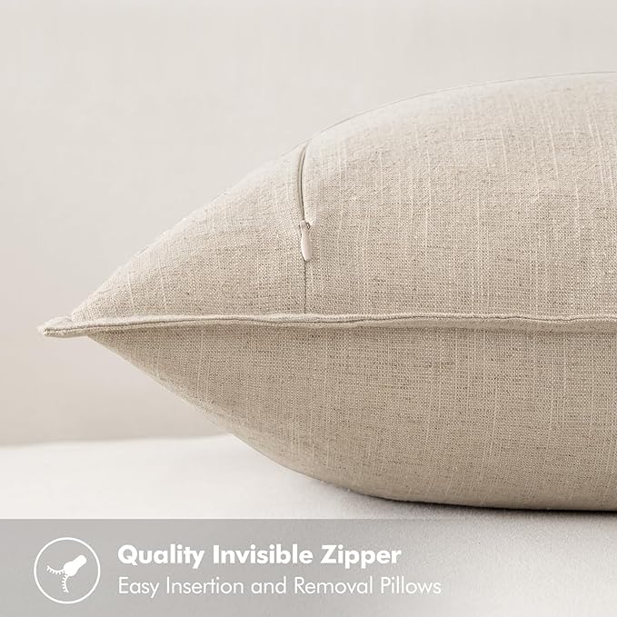 MIULEE Decorative Linen Euro Sham Pillow Covers 22x22 Inch Natural Beige Boho Farmhouse Neutral Christmas Couch Throw Pillows for Bed Pack of 2 Accent Modern Pillowcase Sofa Livingroom Home Decor