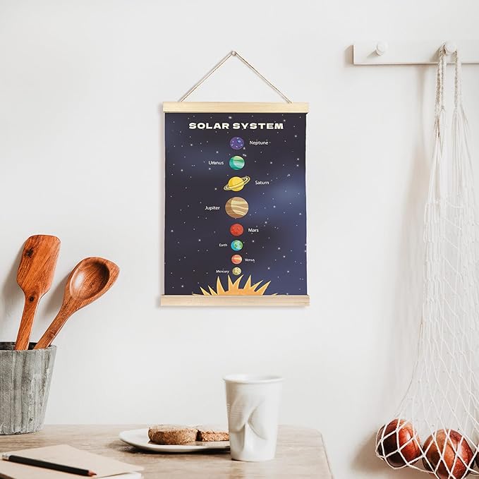 CGBHW Solar System Poster Hanger Frame, Outer Space Planet Solar System Posters Wall Art Hanging Decor for Toddler Boy Kids Room Playroom Nursery，Astronomical Education Wall Art Decor, 12x16Inch