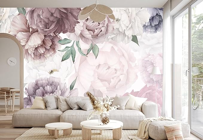 Vintage Floral Wallpaper Peel and Stick Watercolor Peony Self Adhesive Wall Mural for Living Room and Bedroom 137"x100"