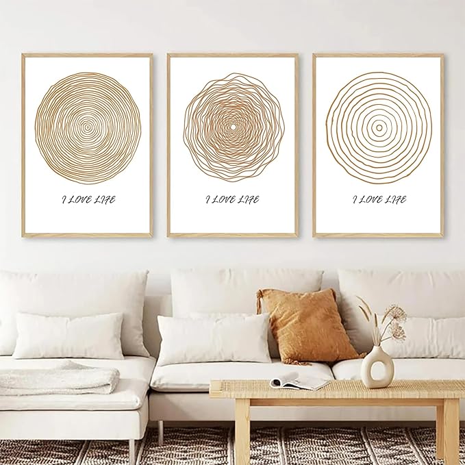 LUHDFYS Mid Century Modern Abstract Geometric Canvas Wall Art Set,I Love Life Canvas Prints,Boho Scandinavian Style Print for Living Room Bedroom Decor,Unframed