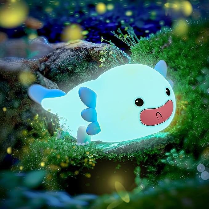 UNEEDE Axolotl Night Light for Kids, Animal Silicone Nursery Night Lamp, Rechargeable Table Lamp Bedside Lamp, Cute Room Decor Night Light for Bedroom Living Room Dining Desk Decor Gift Kawaii Toys