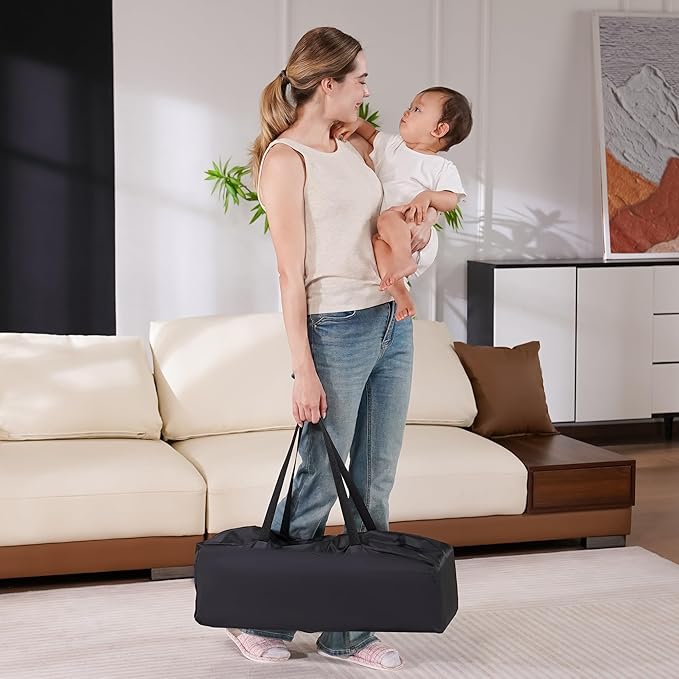 Pamo Babe Portable Crib Baby Playpen with Mattress and Carry Bag Black