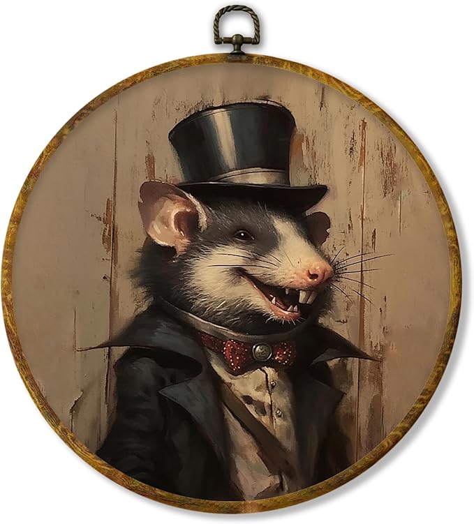 Hiuwevt Vintage Moody Mouse Round Wall Art, Dark Academia Decor, Dark Cottagecore Witchy Mouse Hanging Canvas Prints Wall Decor for Farmhouse Home Living Room, 10x10 Inch