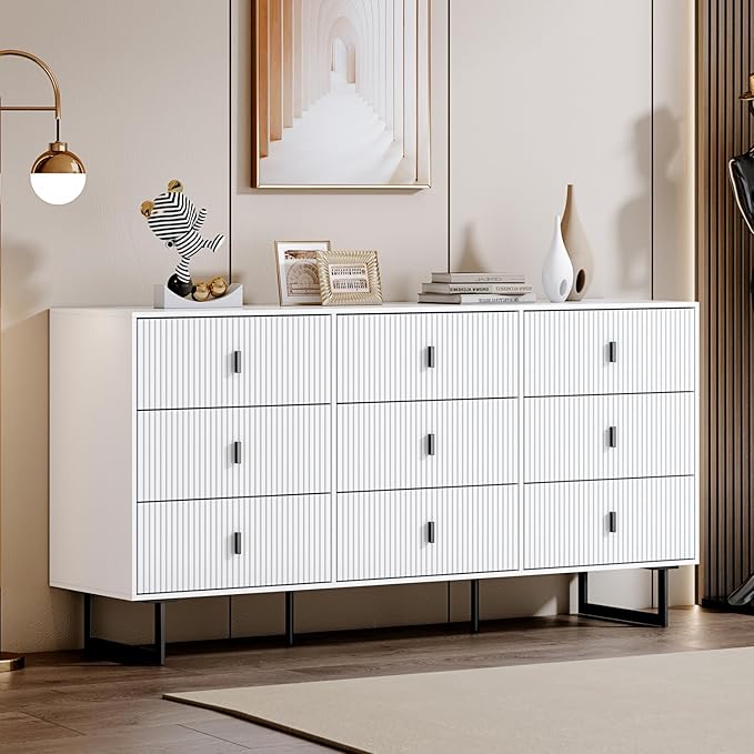 Modern Chest of Drawers with 9 Drawers,Deep Drawers,Clothes Organizer,Large Storage Cabinet for Living Room, Bedroom,Hallway,with Anti-Tipping Device, Black