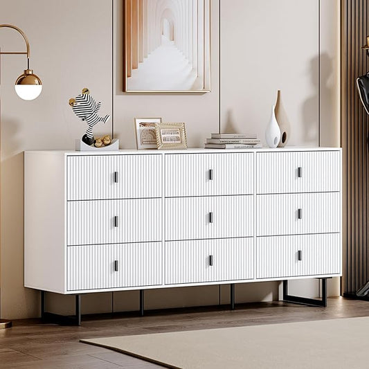 Modern Chest of Drawers with 9 Drawers,Deep Drawers,Clothes Organizer,Large Storage Cabinet for Living Room, Bedroom,Hallway,with Anti-Tipping Device, Black