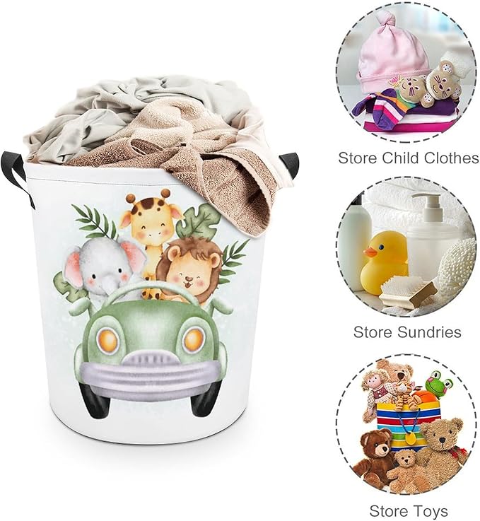 Cartoon Baby Laundry Basket Jungle Nursery Decor Elephant Giraffe Hampers Boys Hamper Clothes Toy Storage Bin Kids