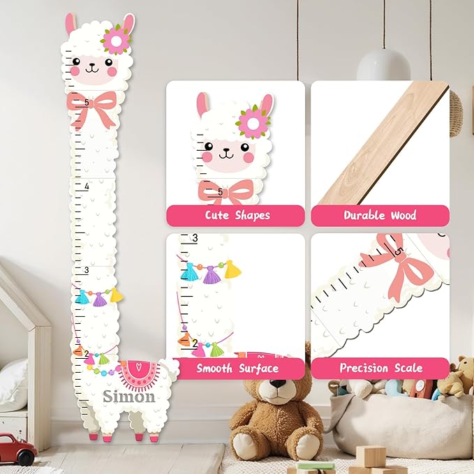 Personalized Child Growth Charts, Alpaca Wooden Kids Height Wall Chart, Height Measurement for Wall Kids Room Nursery Decor
