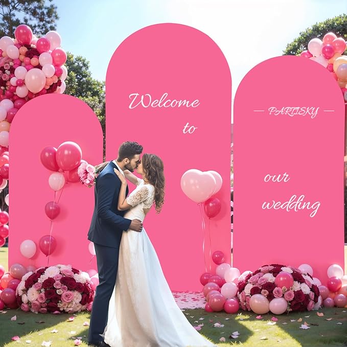 Hot Pink Arch Cover, 6.6FT Spandex Fitted Wedding Arch Stand Covers Round Top Chiara Backdrop Cover for Birthday Party Ceremony Banquet Decoration