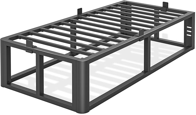 Metal Heavy Duty 18 inch Twin Bed Frame with Rounded Corner and Headboard Hole Mattress Retainers 3500 LBS No Box Spring Needed Platform Noise Free Easy Assembly