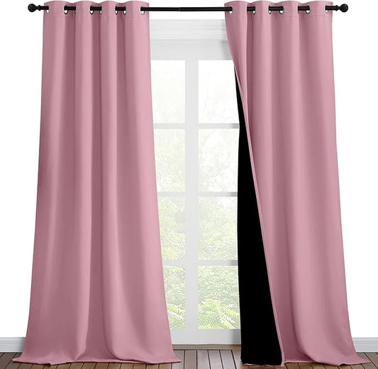 NICETOWN 100% Blackout Blinds, Set of 2, 46 inches x 96 inches, Laundry Room Decor Window Treatment Curtains for Large Patio Sliding Door, Thermal Insulated Crystal Pink Curtains for Bedroom