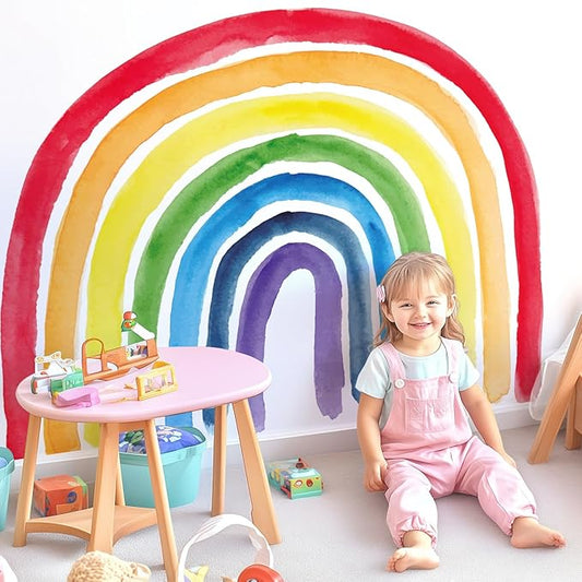 Large Boho Rainbow Wall Decals, Colorful Peel and Stick Fabric Nursery Wall Decor, Removable Home Room Wall Decor Murals Stickers for Kids Girls Toddler Bedroom Living Room Playroom