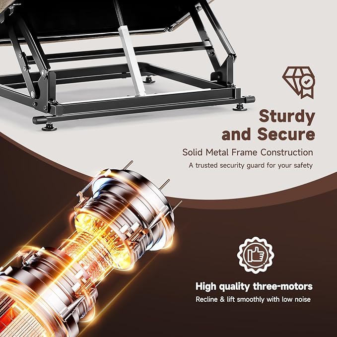 Power Recliner Chair for Elderly, Lift Chairs Triple Motor with Infinite Position, Seniors Electric Stand Assist, Single Sofa with Side Pockets for Living Room, Beige-Brown