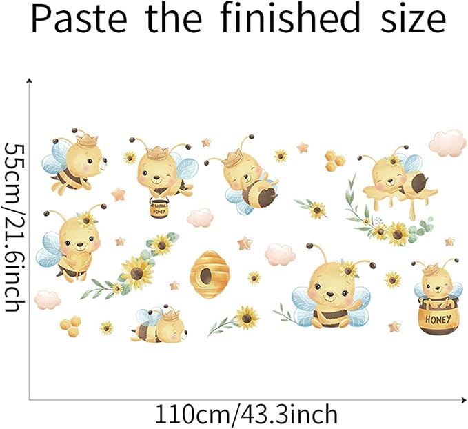 ROFARSO Colorful Cute Cartoon Bees Insect Wall Stickers for Kids Removable Honeybee Wall Decals DIY Decorations for Nursery Baby Boys Girls Bedroom Playroom Living Room Gaming Room