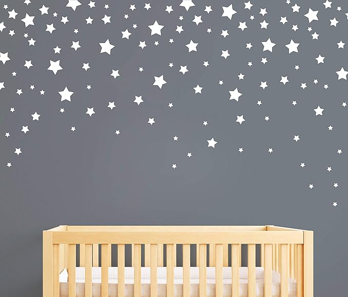 190 Pieces Star Wall Decals, Matte Vinyl, Nursery Decor, Easy to Use, Removable for Kids Baby Girls Boys Bedroom, Home Decor Stickers Y17 (White)