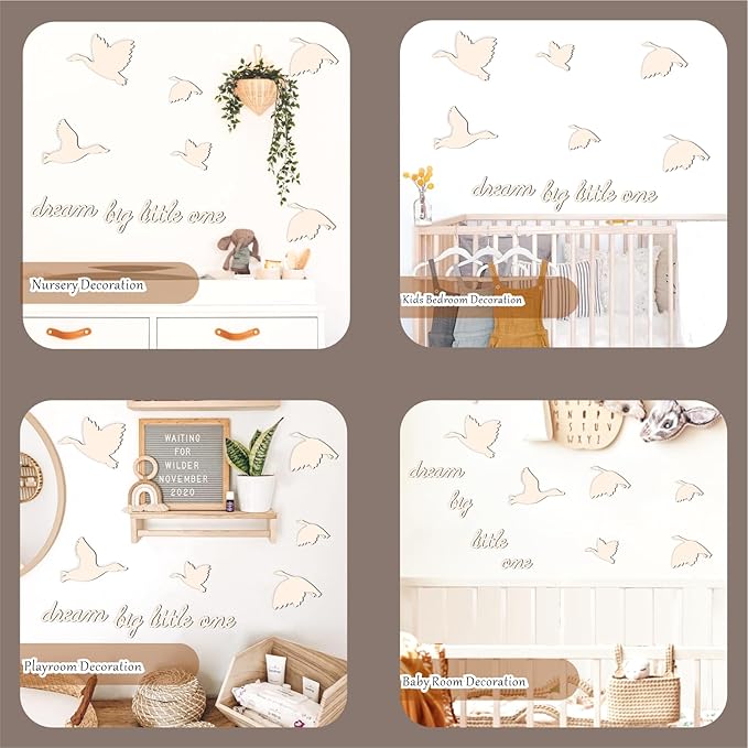 Dream Big Little One Wooden Walls Decor Baby Room Arts Decals Nursery Wall Art Sign Sticker Peel and Stick Colorable Inspirational Art Decoration for Kids Boys Girls Bedroom Playroom Decor-10pcs